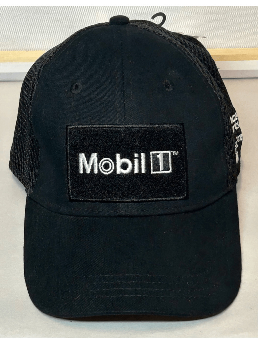 NASCAR Mobil 1 Racing Advance Auto Part Black Mesh Trucker Hat Strap Patch NWT